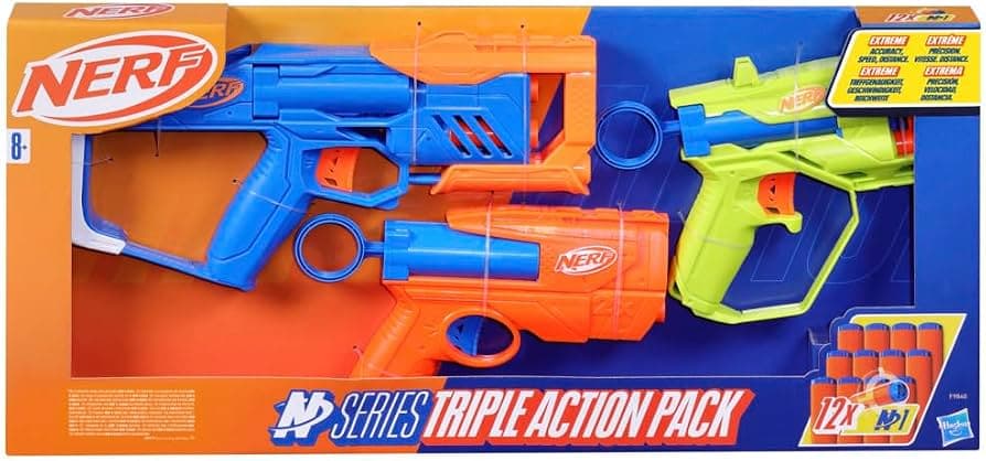 Nerf N Series Triple Action Pack – Set de 3 Lanzadores con 12 Dardos N1
