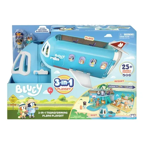 Bluey Avión Transformable 3 en 1 con Sonidos | Playset con Figuras y Accesorios - vista 1